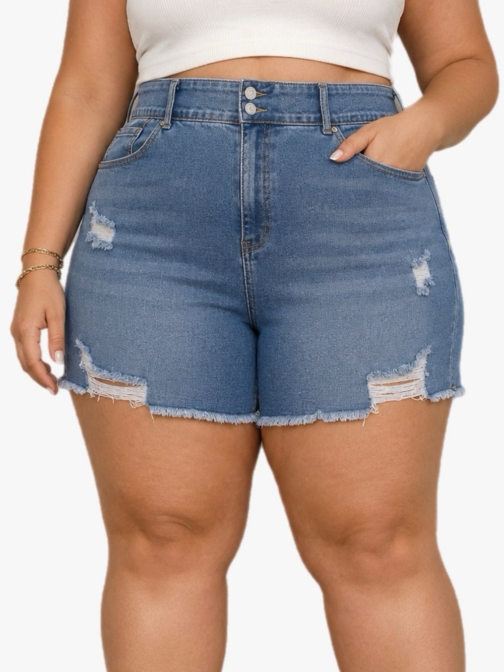 Fashion To Figure Plus Size 24 Distressed High Rise Cut Off Denim Shorts